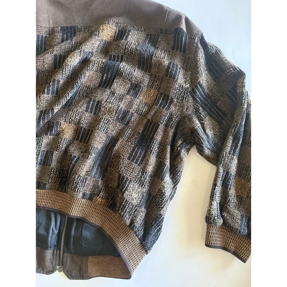 VTG Luigi Basile Tomas Bomber Jacket Men L Made in Italy Knit Style Brown